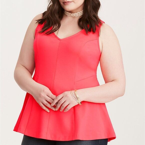 Torrid Coral Vneck Sleeveless Peplum Tank Top 4 4X - Picture 1 of 14